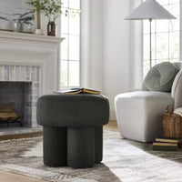 Boucle Fully Upholstered Accent Ottoman Stool Black - Threshold: Round Padded Bench, Wood Legs, No Assembly Required LPEU844134