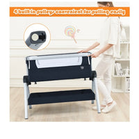 Costway Baby Bassinet Bedside Sleeper w/Storage Basket & Wheel for Newborn Navy