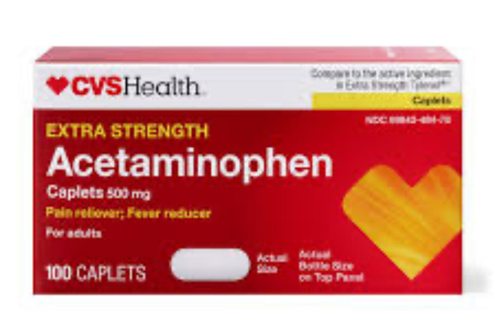 CVS Extra Strength Acetaminophen Pain Reliever & Fever Reducer 500 MG (100 Tablets) DLC: Mai27