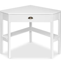 Ellen Wood Small Corner Desk with Wooden Knob Storage Drawer and Shelf – Compact Computer Table for Home Office, Bedroom, or Study (Antique White)