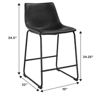 Walker Edison Douglas Urban Industrial Faux Leather Armless Counter Chairs, Set of 2, Black, 20"D x 18.5"W x 34.5"H