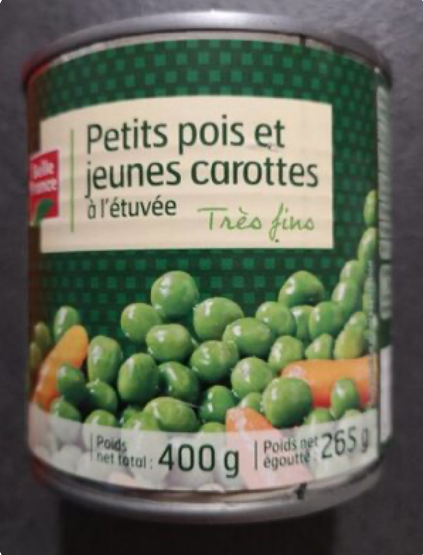 Petits pois et jeunes carottes - Belle France - 400 g (égoutté : 265 g) DLC: Juillet25