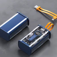 Transparent Power Bank Super Fast Charging 10000mAh 66W Dual Output Built in 2 Cables Digital LED Display