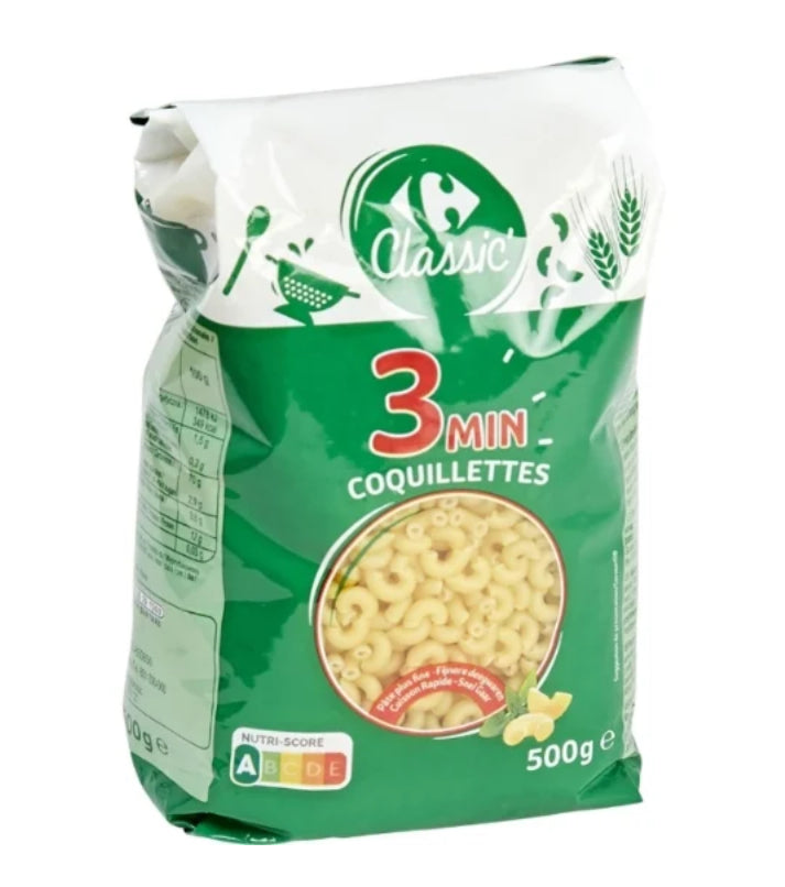 Pâtes Coquillettes 3 min CARREFOUR CLASSIC' 500g DLC: Juillet26