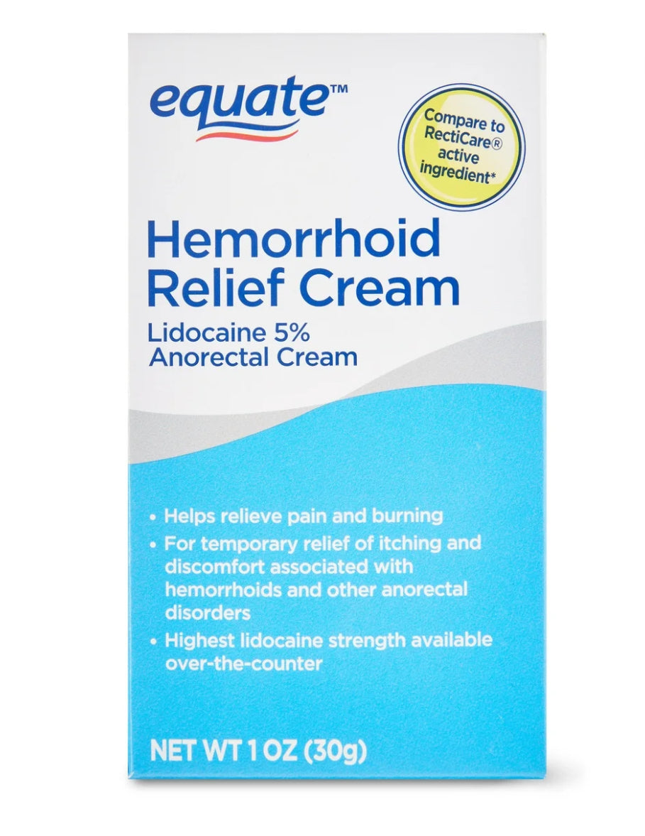 Equate Hemorrhoid Relief Cream with 5% Lidocaine Topical Ointment 30g