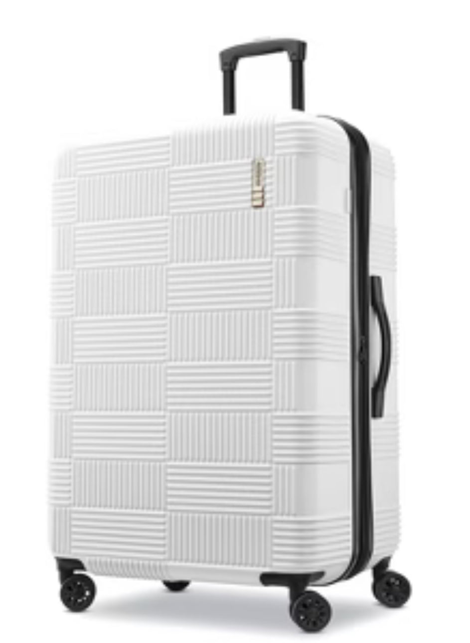 American Tourister NXT Checkered Hardside Carry On Spinner Suitcase - White