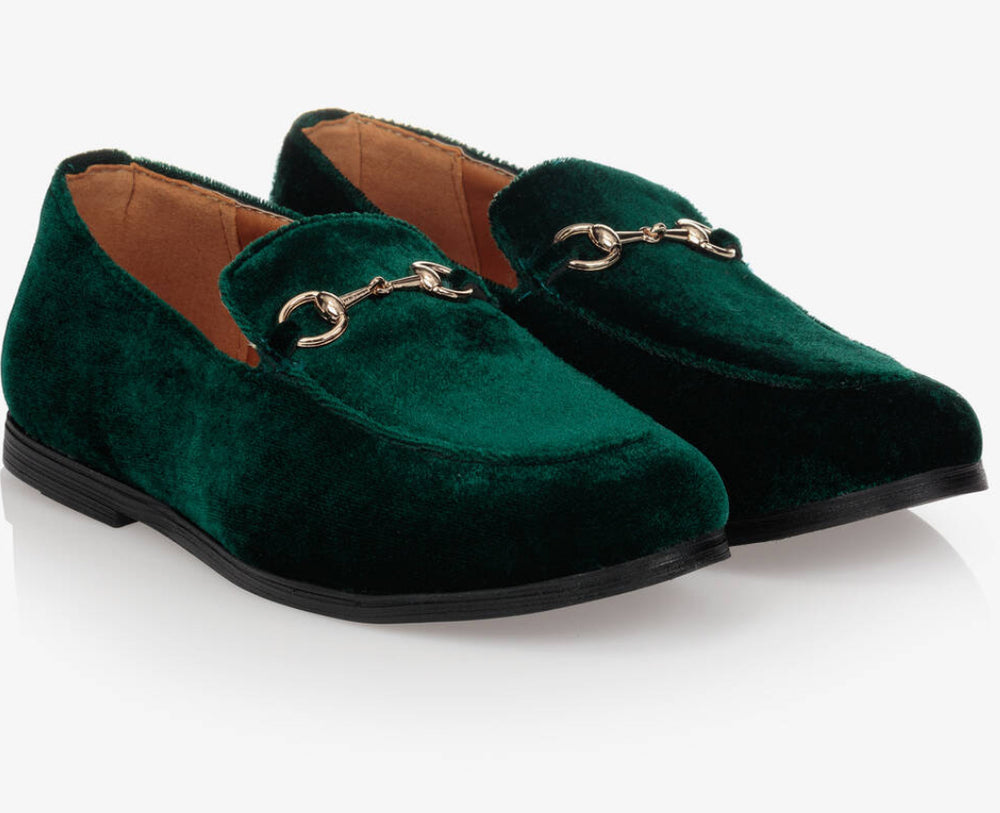 Mocassins verts en velours garçon