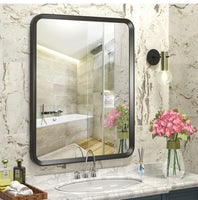 
              GOLOMO Miroir de salle de bain noir mat avec cadre en métal noir, miroir rectangulaire arrondi, antirouille, incassable (horizontal/vertical) 22” x 30”
            