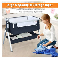 Costway Baby Bassinet Bedside Sleeper w/Storage Basket & Wheel for Newborn Navy