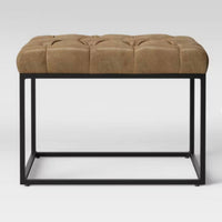 Trubeck Tufted Metal Base Ottoman Faux Leather Brown - Threshold LPEU857739