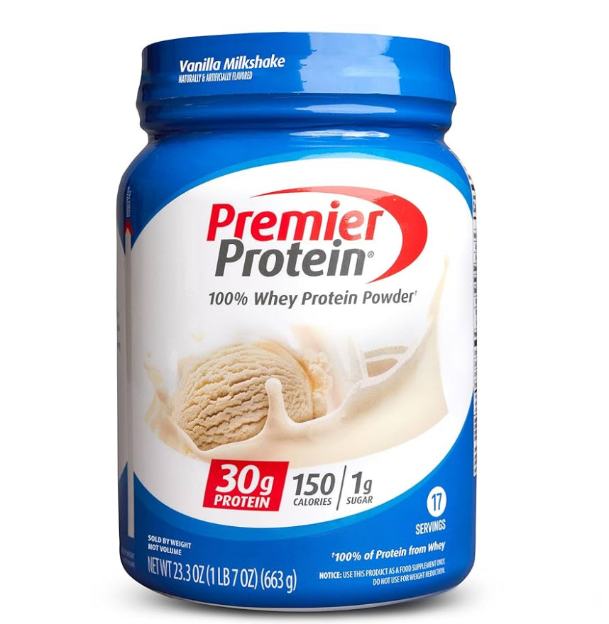 Premier Protein Powder, Vanilla Milkshake, 30g Protein, 1g Sugar, 100% Whey Protein, Keto Friendly, No Soy Ingredients, Gluten Free, 17 Servings, 23.3 Ounces
(663g) DLC: Fév27