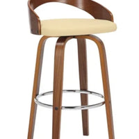Armen Living Sonia 30" Bar Height Swivel Cream Faux Leather and Walnut Wood Bar Stool