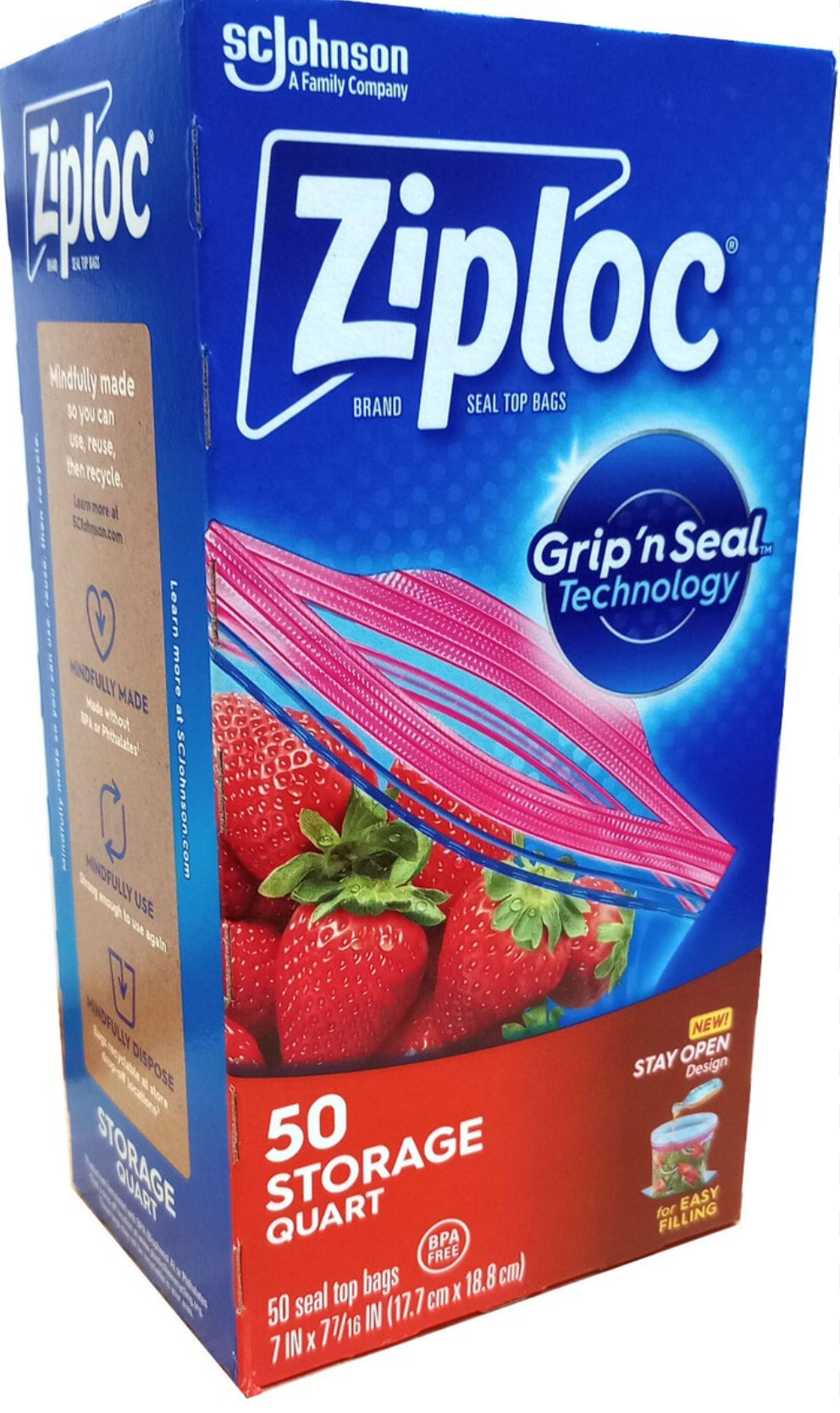 Ziploc Resealable Food 50 Storage Bags Genuine Zip Lock Freezer Snack Sandwich (17.7 cm x 18.8 cm)