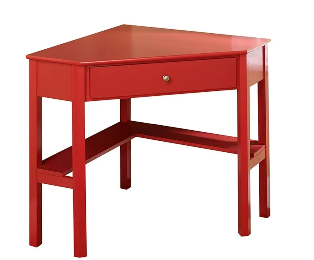 Medford Corner Desk with Storage Red - Buylateral: Pine Wood, MDF, Fixed Shelf, 100lb Capacity