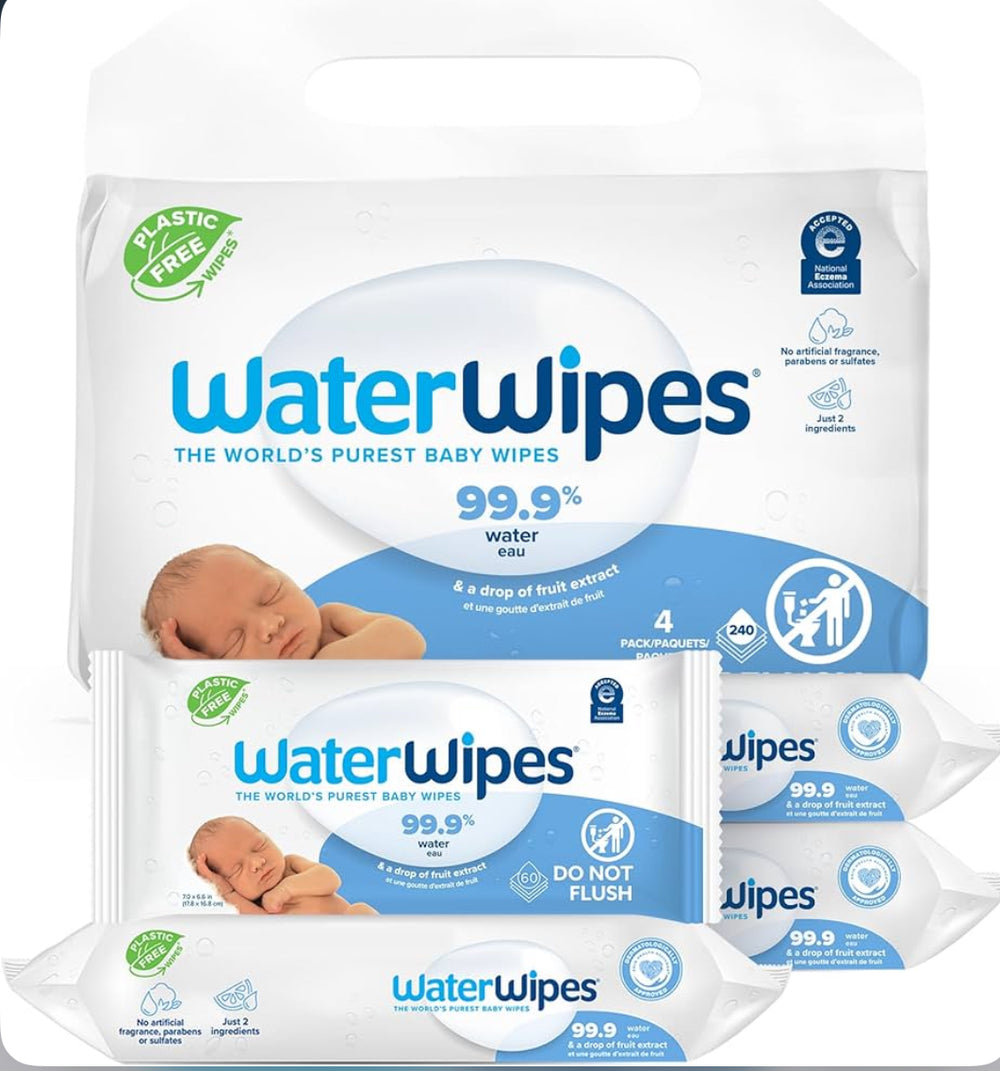 WaterWipes Plastic-Free Original Unscented 99.9% Water Based Baby Wipes - 240ct
