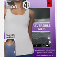 Felina Women Reversible Cotton Tank Tops 4-Pack, White, Gray, 2x Black Medium