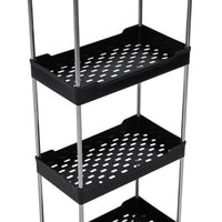 Chariot Roulant à 4 Niveaux, Chariots Utilitaires en Acier Inoxydable et PP avec roulettes, Chariot de Rangement Multifonctionnel pour Bureau, Salon, Cuisine (Black)