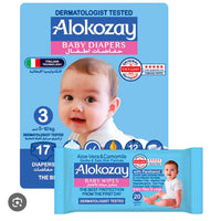 Alokozay - Premium Baby Diapers - Size 3 - 5-10 Kg - 17pcs & Wipes - 20pcs