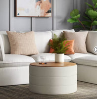 
              Tray Top Upholstered Storage Cocktail Boucle Ottoman Cream/White - Threshold LPEU693541
            