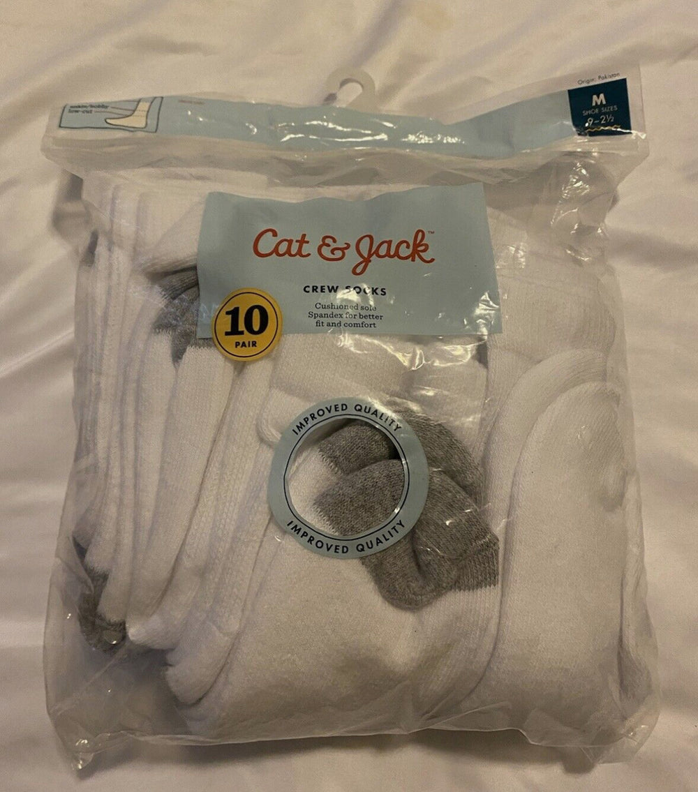 Cat & Jack Boys White Crew Socks 10 Pair