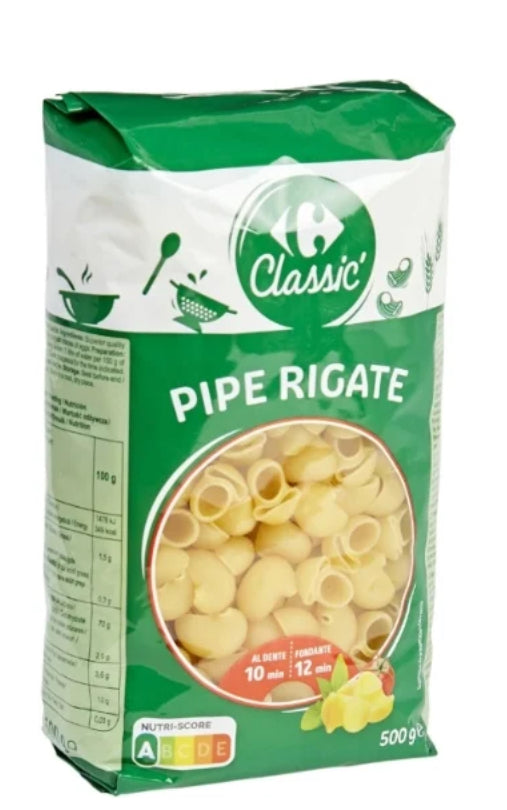 Pâtes Pipe Rigate CARREFOUR CLASSIC' 500g
DLC: Mai26