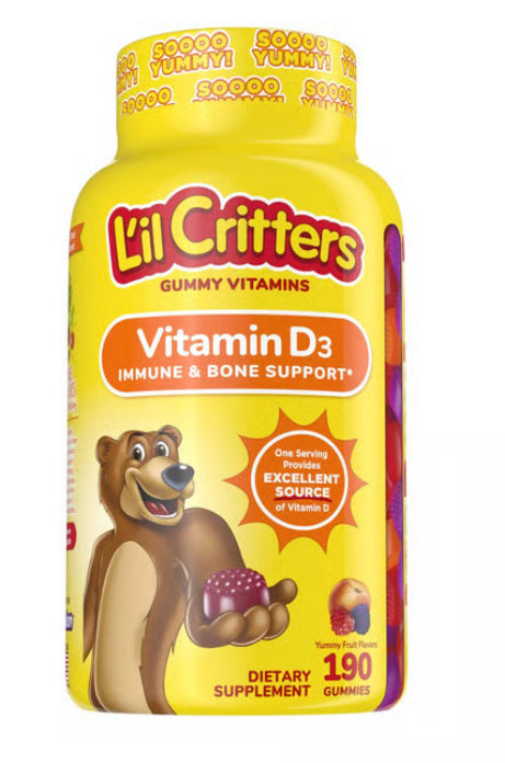 L’il Critters Vitamin D3 Daily Gummy Supplement for Kids, for Immune & Bone Support, Peach and Berry Flavors, 60 Gummies DLC: Oct25