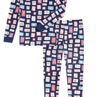 Holiday Lane Youth Girls 2-Piece Pajama Shirt Pants Set Stamp Navy Blue (Size L)