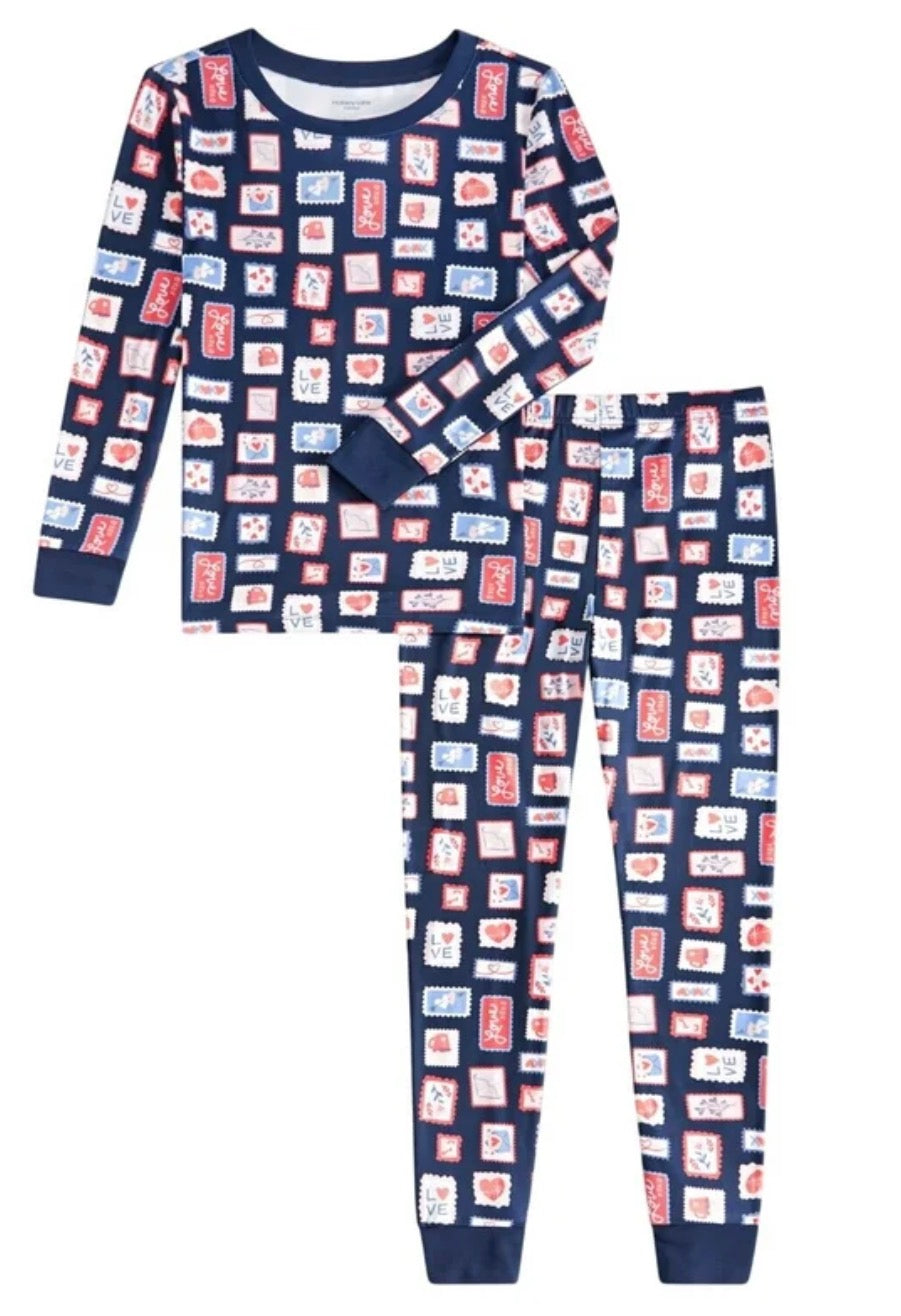 Holiday Lane Youth Girls 2-Piece Pajama Shirt Pants Set Stamp Navy Blue (Size L)