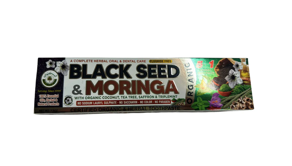Black Seed and Moringa with Organic Coconut oil, Tea tree oil Saffron and Mint toothpaste - 7.5 oz (213 g) DLC: Juillet27