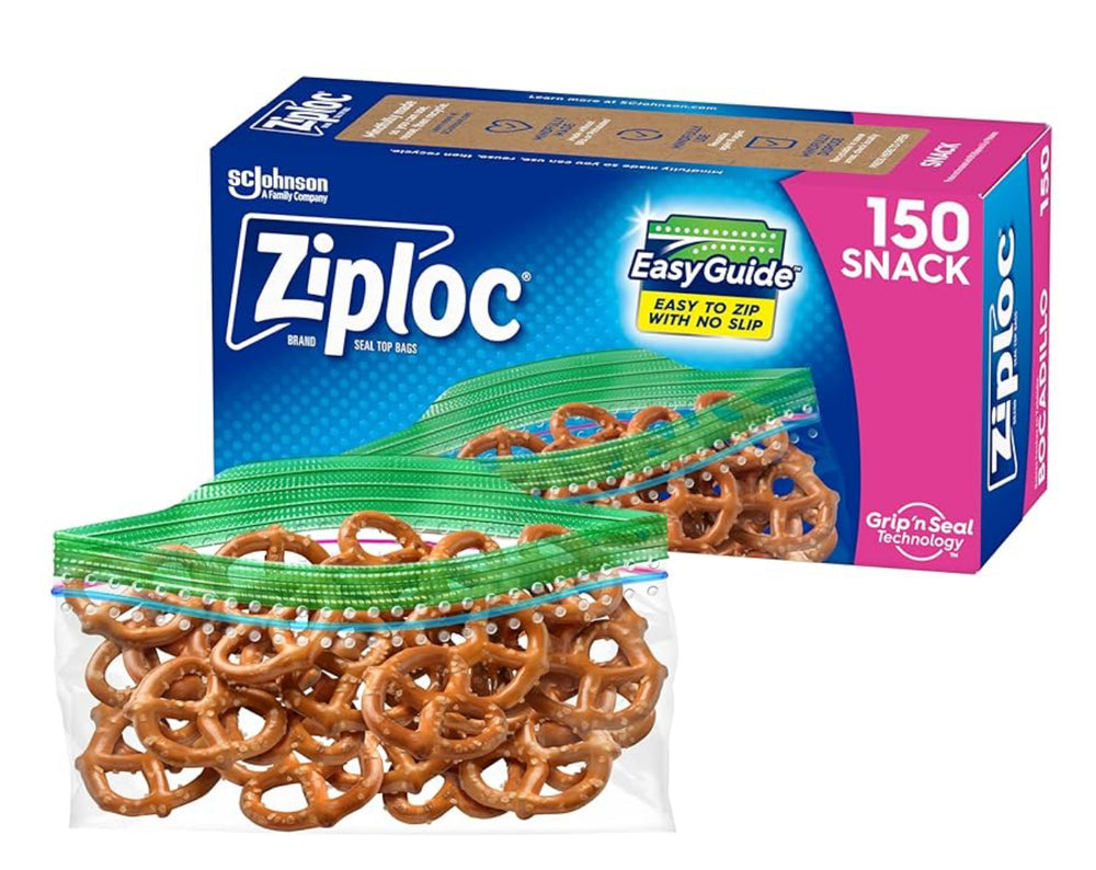 Ziploc Resealable Food 150 Storage Bags Genuine Zip Lock Freezer Snack Sandwich (16.5 cm x 8.2 cm)