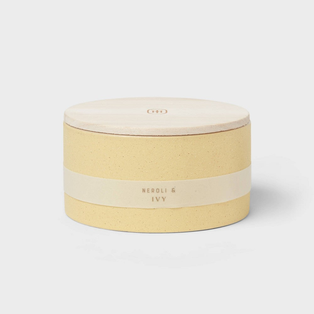 3-Wick Matte Textured 16oz Ceramic Candle with Wooden Wick Neroli and Ivy - Thre