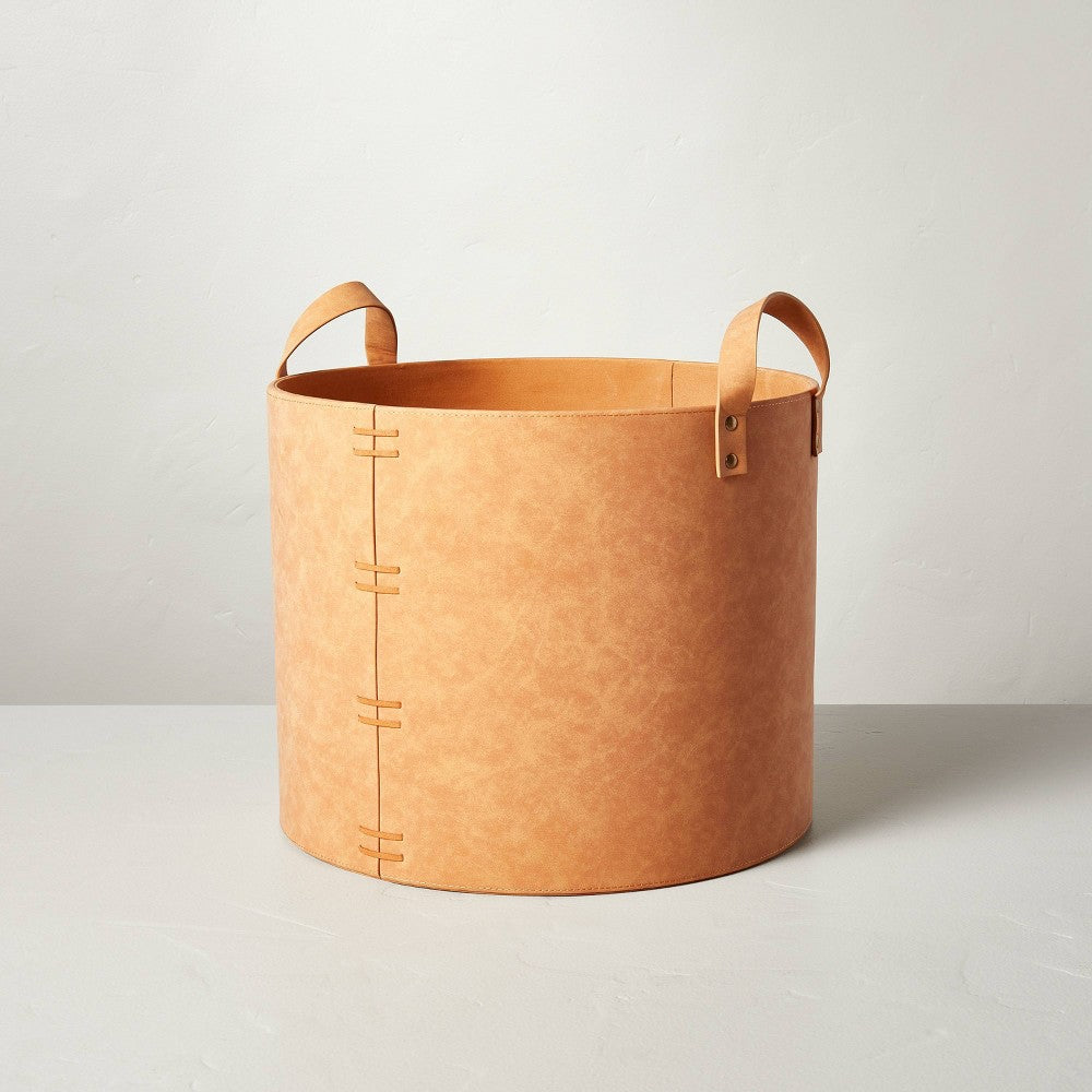 Large Faux Leather Storage Bin Camel Brown - Hearth & Hand™ with Magnolia