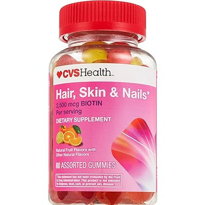 CVS Health Hair, Skin & Nails 2,500mcg Biotin Gummies 80 Assorted Gummies DLC: AOÛT24
