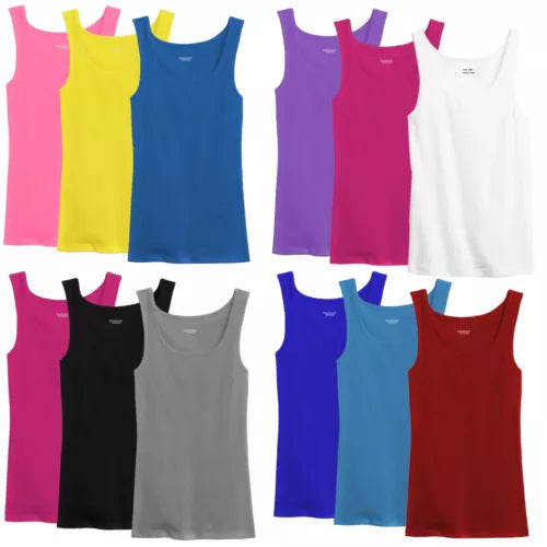 3 Pack Mixte Couleurs Femmes 100% Coton Basic Tank Top Chemises Sans manches Size L
