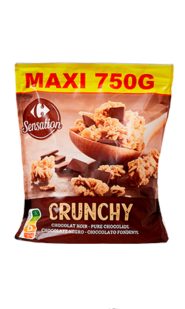 Céréales chocolat noir Crunchy CARREFOUR le paquet de 750g DLC: DEC2023