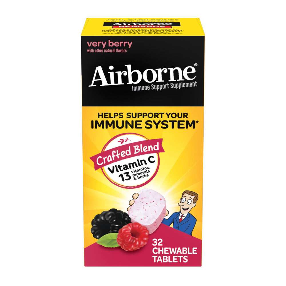 Airborne Original Immune Support Supplement Chewable Tablets Berry 32 Ct DLC: JUIL24