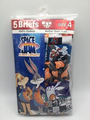 NEW Space Jam A New Legacy Boys Briefs Package of 5 Briefs 100% Cotton Size 4