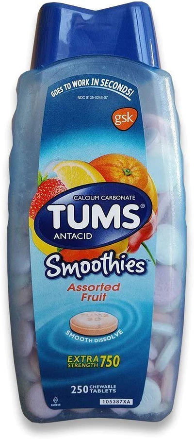 Tums Antacid Smoothies Calcium Carbonate 750 Extra Strength 250 Chewable Tablets DLC: AVR25