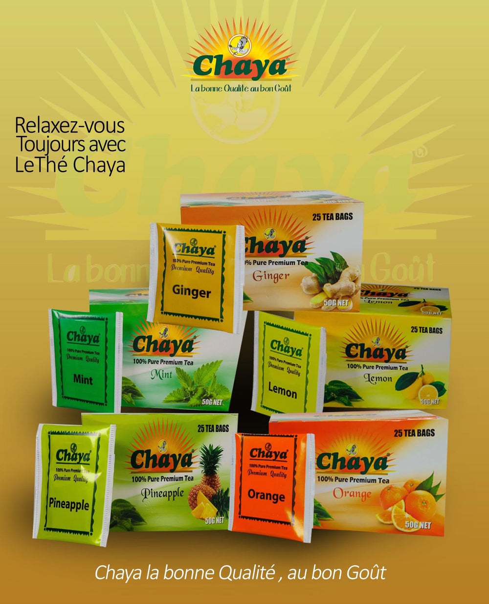 25 Tea Bags Chaya 100% Pure Premium Tea Lemon 50g DLC: AVR2026