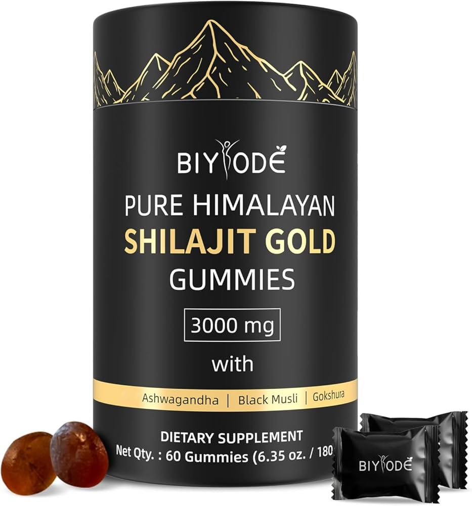 BIYODE
Gummies Shilajit : Shilajit pur de l'Himalaya Riche en Ashwagandha Gaulshura Acide fulvique 85 micronutriments Convient aux hommes et aux femmes Sans sucre ajouté Sans OG DLC:10/2026 ko ko