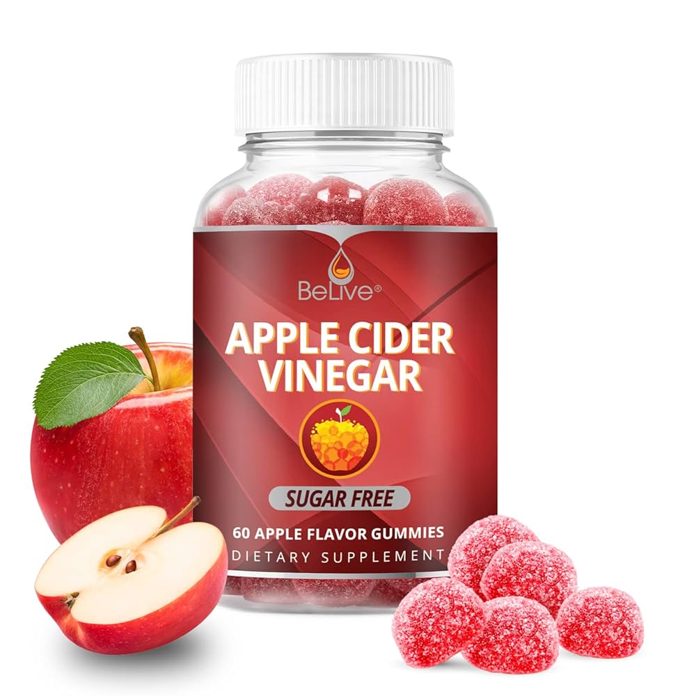 BeLive Apple Cider Vinegar Gummies - ACV Gummies Without Sugar I Detox & Cleanse Digestive Health I Alternative to Capsules, Vegan, Keto Friendly, Non-GMO, Gluten Free | 60 Ct DLC:10/2026