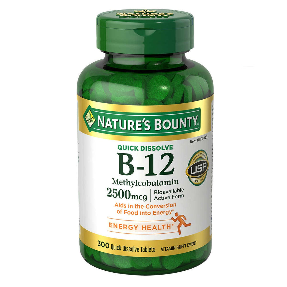 Nature's Bounty Vitamine B-12 2500 mcg, 300 comprimés à dissolution rapideDLC: 05/2027