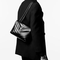Yves Saint Laurent Loulou Large en Cuir Matelassé Black / Storm