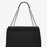 Yves Saint Laurent Loulou Large en Cuir Matelassé Black / Storm