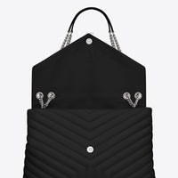 Yves Saint Laurent Loulou Large en Cuir Matelassé Black / Storm