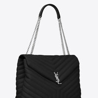 Yves Saint Laurent Loulou Large en Cuir Matelassé Black / Storm
