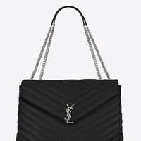 Yves Saint Laurent Loulou Large en Cuir Matelassé Black / Storm