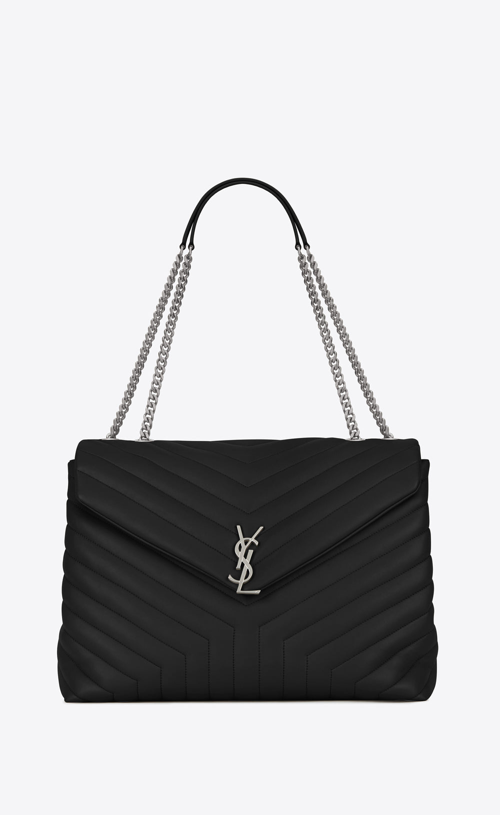 Yves Saint Laurent Loulou Large en Cuir Matelassé Black / Storm