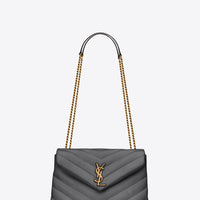 Yves Saint Laurent Loulou Large en Cuir Matelassé Black / Storm