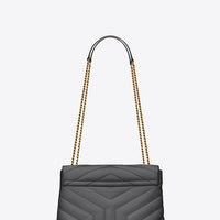 Yves Saint Laurent Loulou Large en Cuir Matelassé Black / Storm